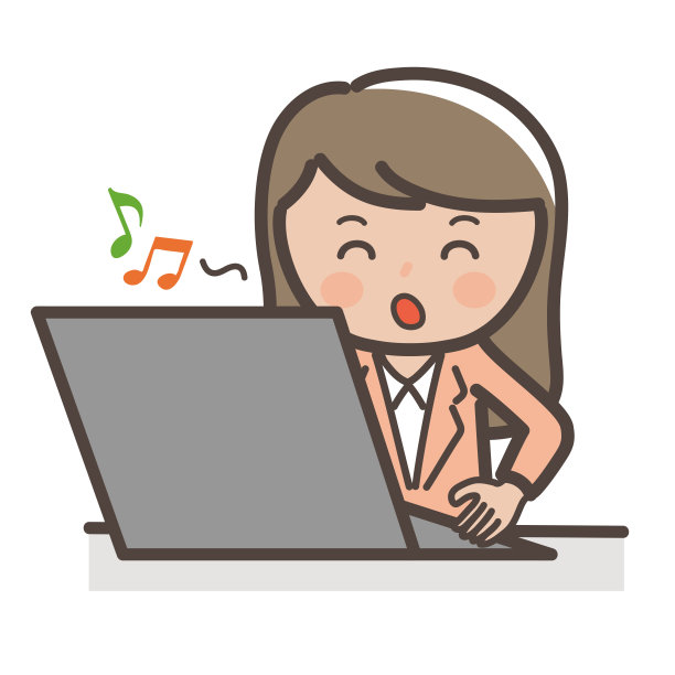 一位女商人在笔记本电脑上轻松工作的插图图片下载