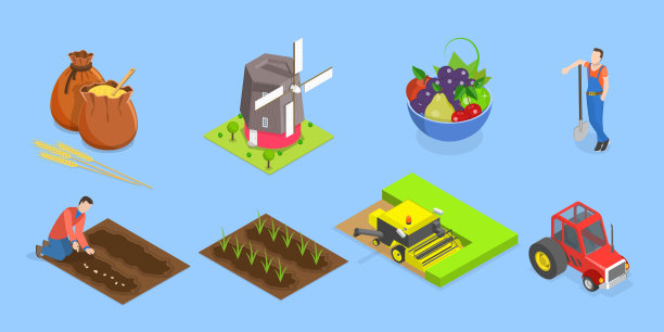 三维等距平面矢量集的农业项目图片下载