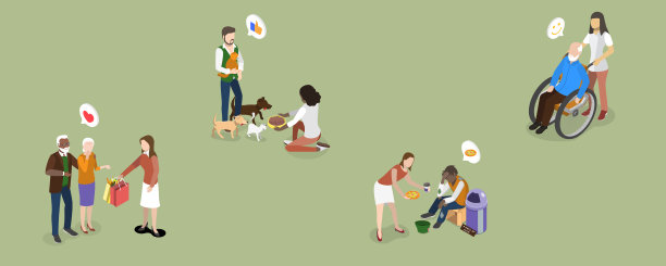 社会帮助的三维等距平面矢量插图图片下载