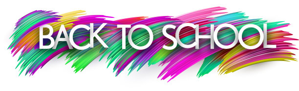 回到学校的纸字标志与彩色光谱油漆刷笔画在白色。图片下载