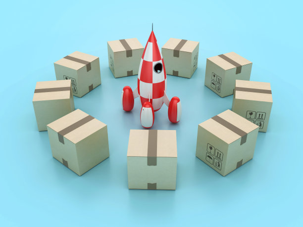 复古火箭与纸板箱图片下载