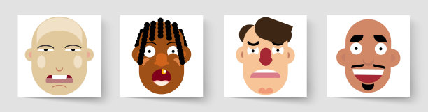 向量面集合。不同种族的青少年，脸上有情绪的表情。图片下载