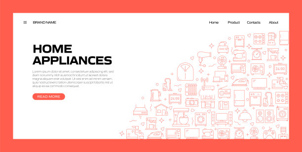 为网页、标题、小册子、年报及书籍封面设计家用电器相关线条风格横幅图片下载