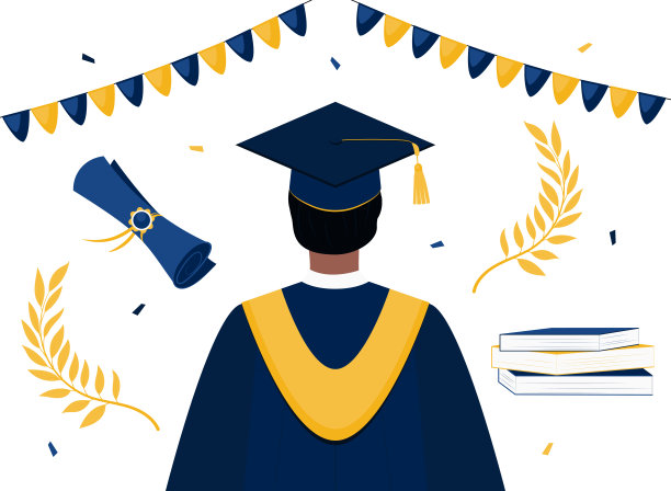 设置带有男毕业视图和毕业属性。文凭，带流苏的帽子，书籍，月桂枝，花环和五彩纸屑图片下载
