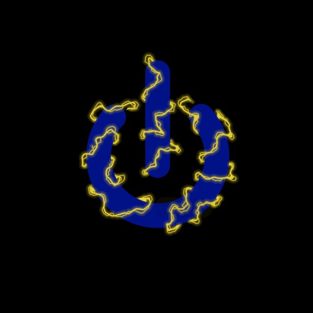 电源按钮符号为蓝色，带有电效果，背景为黑色图片下载