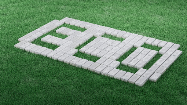 ECO草坪标志绿色草坪周围，侧视图图片下载