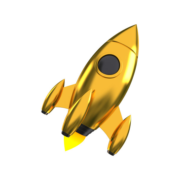 闪亮的金色火箭孤立发射。成功创业理念的飞船。3 d渲染。图片下载