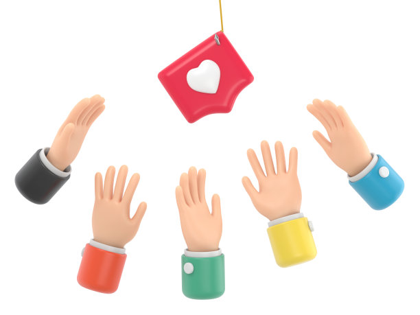 手伸向别针，就像钩子上挂着一颗心。社会隐喻，揭示了观念的操纵和贪婪。白色背景的3D渲染。图片下载