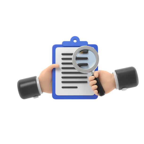 商务概念合同检查，手握合同，通过放大镜检查其条件。白色背景的3D渲染。图片下载