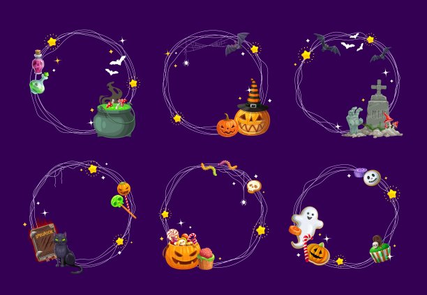 万圣节装饰框架与蝙蝠和糖果图片下载