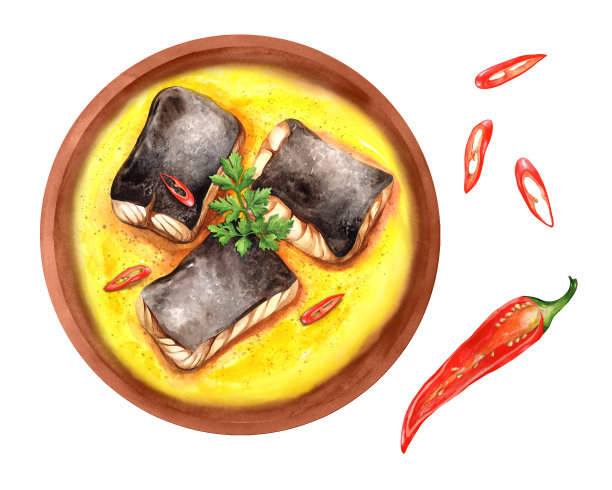 Pil Pil鳕鱼巴斯克乡村风格。水彩插图图片下载