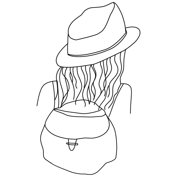 背背包的女人的背影，白底插图图片下载