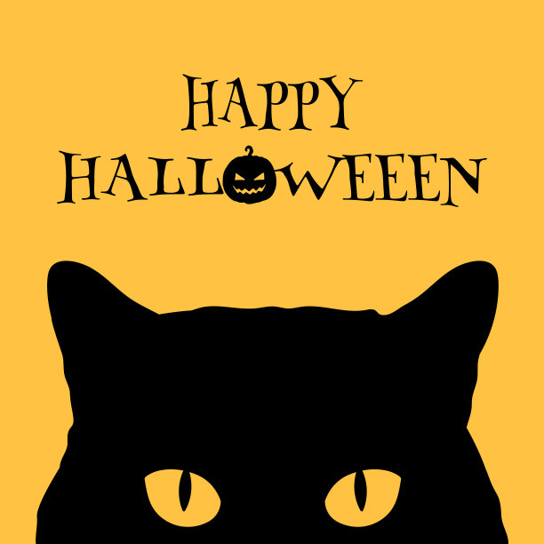万圣节贺卡偷窥黑猫剪影。矢量图图片下载