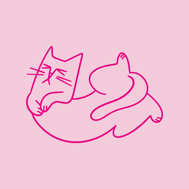 可爱的涂鸦猫和有趣的脾气暴躁的脸。手画的轮廓躺在它的背部小猫。毛绒俏皮的卡通人物的t恤印刷，装饰。图片下载