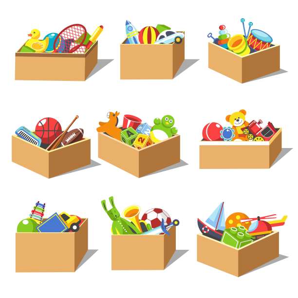 盒子与儿童玩具矢量图标图片下载