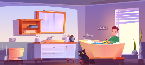 小男孩在浴室玩玩具潜艇图片下载