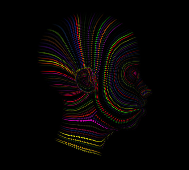 脸的颜色。人物轮廓的背景设计和色彩斑斓的动画线条围绕创意、设计、内心世界、人性和艺术灵魂的主题展开。矢量图图片下载