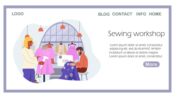 登陆页缝纫车间，手绘矢量插图。图片下载