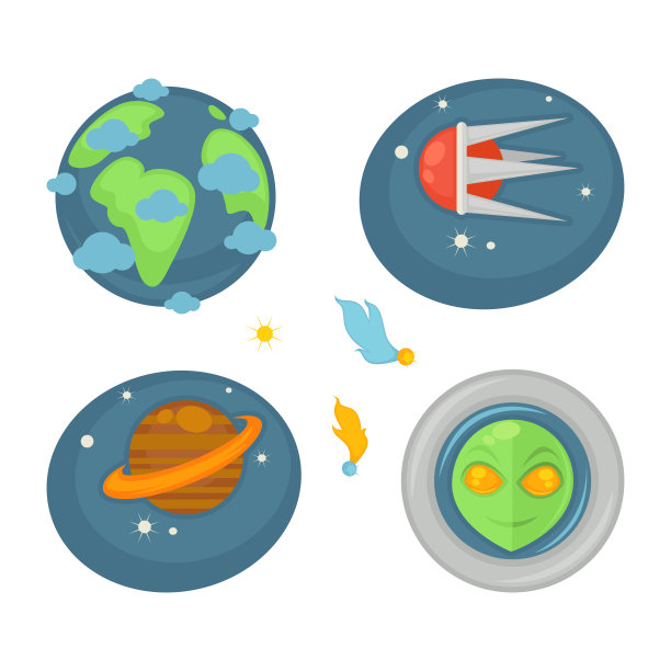 空间元素和生物海报的四个隔离在白色图片下载