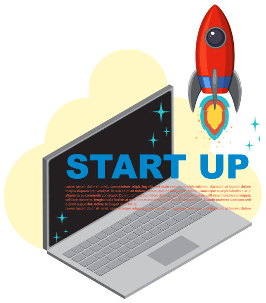 从笔记本电脑屏幕上发射火箭，象征着启动图片下载