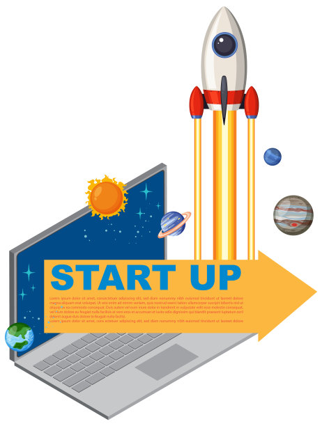 用笔记本电脑发射火箭，上面有行星和恒星图片下载