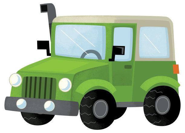 酷看卡通地形越野汽车车辆运输孤立插图的孩子图片下载
