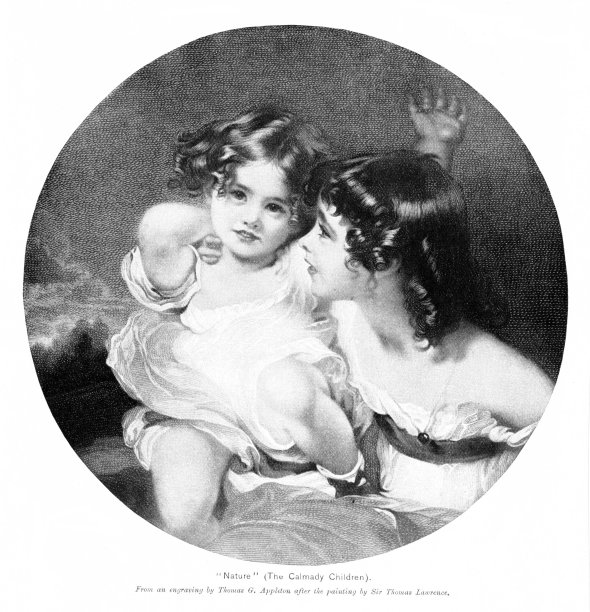 艾米丽和劳拉·安妮·卡尔马迪肖像，艺术家模型，德文郡，英格兰，19世纪英国历史图片下载