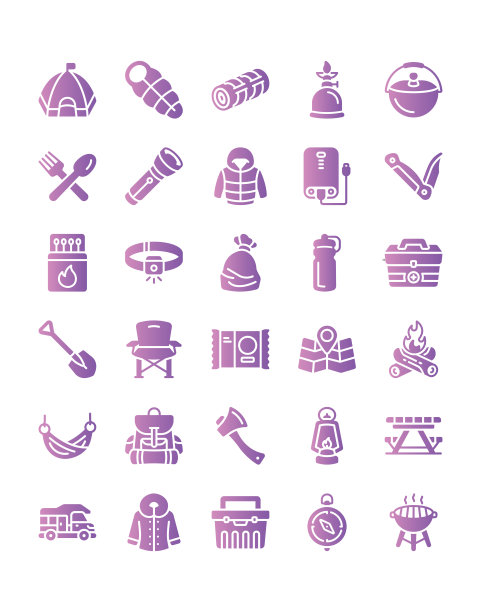 露营图标集30孤立的白色背景图片下载