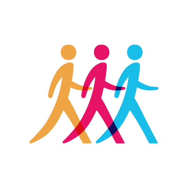 彩色行走的人物标志图标代表团队合作，运动和多样性。图片下载