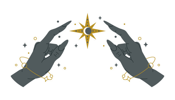 女巫的手。万圣节魔术女性的手，神秘的女巫手时髦波西米亚深奥的设计平面矢量插图。万圣节装饰的神秘元素图片下载