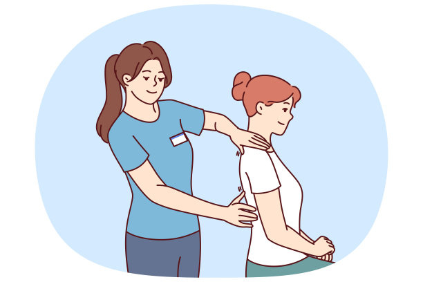 女理疗师在锻炼失败后给病人按摩以减轻肩部或背部疼痛图片下载