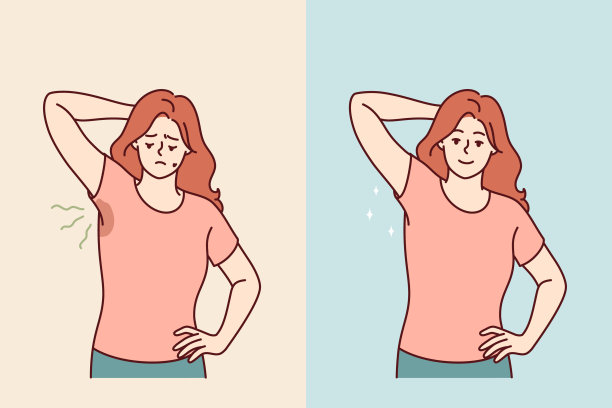 由于除臭剂的作用，衣服上的气味和污渍消失后，腋下出汗的女性感到高兴图片下载