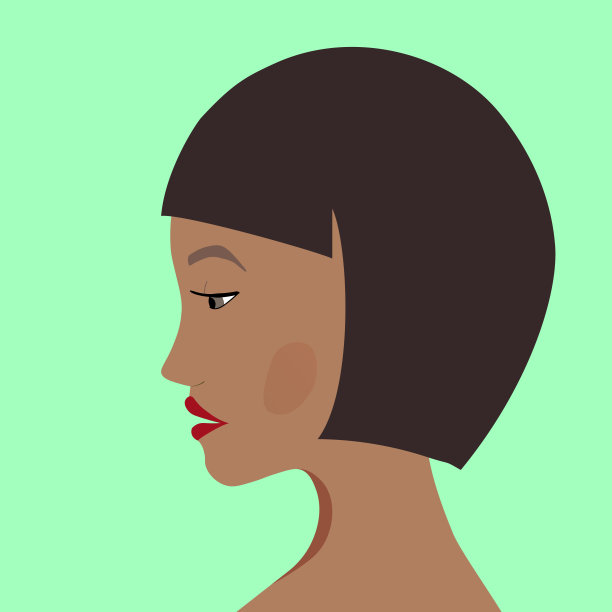 一个时尚女人的肖像。一个欧洲黑发女人的侧面头像。女孩的脸。平面设计的登陆页，横幅，社交媒体头像。颜色矢量图图片下载