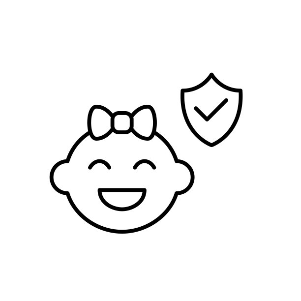 快乐的宝贝女儿，安全盾牌和检查标记。儿童安全与保险。像素完美矢量图标图片下载