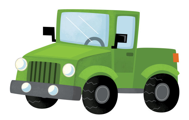 酷看卡通地形越野汽车车辆运输孤立插图的孩子图片下载