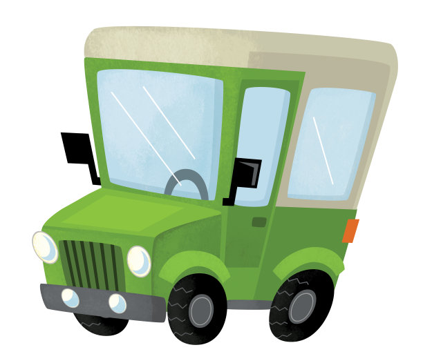 酷看卡通地形越野汽车车辆运输孤立插图的孩子图片下载