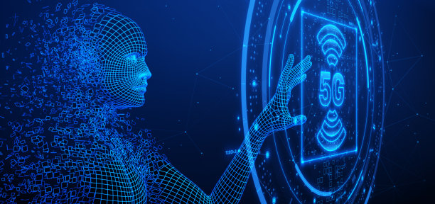 5G网络互联网移动无线业务概念。数字人按按钮。3d渲染图图片下载