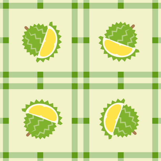 榴莲果无缝为图案面料，简单的榴莲果可爱重复在方形背景，插图水果图案壁纸图片下载