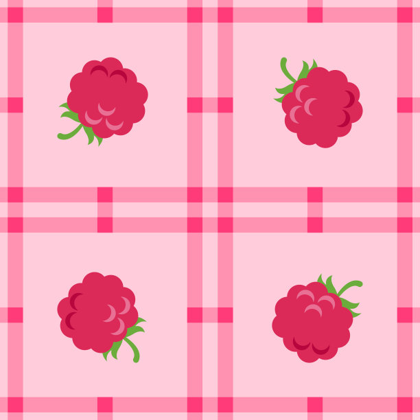 树莓果无缝为图案织物，简单的树莓果可爱重复在方形背景，插图水果图案壁纸图片下载
