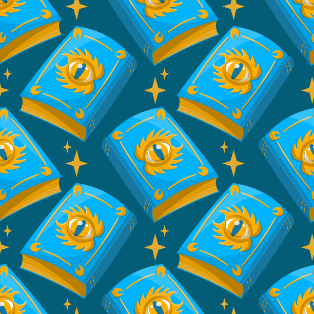 无缝矢量模式与魔法书和星星在蓝色图片下载