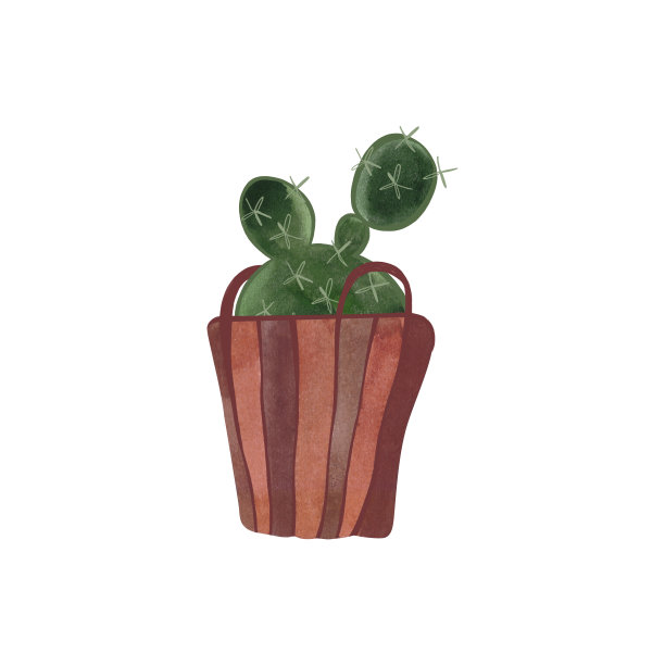 柳条篮子里的仙人掌。家里的植物。花卉栽培。室内装饰。孤立的水彩插图在白色的背景。剪纸艺术。图片下载