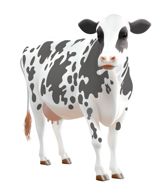 黑白荷斯坦牛奶奶牛，牛，牛，生产农业养殖哺乳动物隔离在白色背景，网格梯度wes图片下载