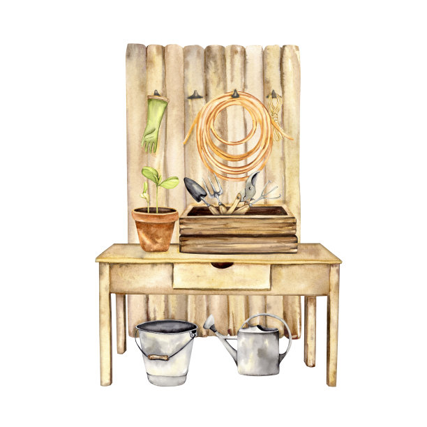 水彩园林构图图片下载