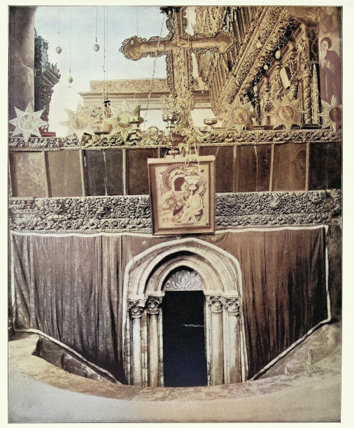 圣诞教堂石窟，伯利恒，耶稣的诞生地，19世纪的复古照片图片下载