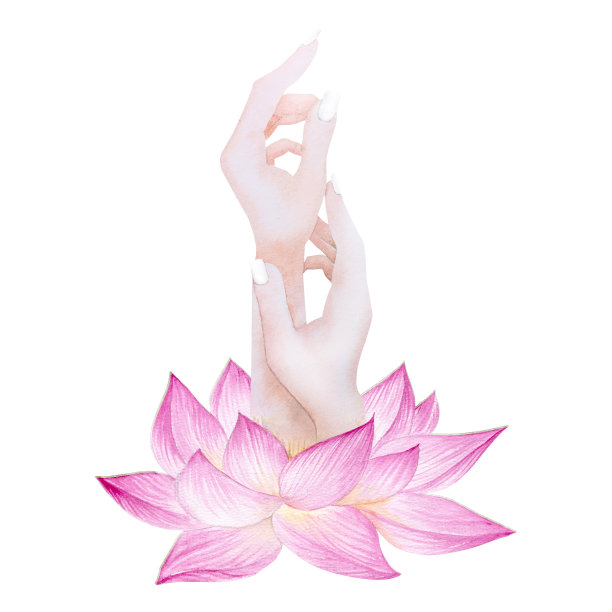 手绘水彩插图的手和莲花。卫塞节贺卡。手绘荷花水彩画图片下载