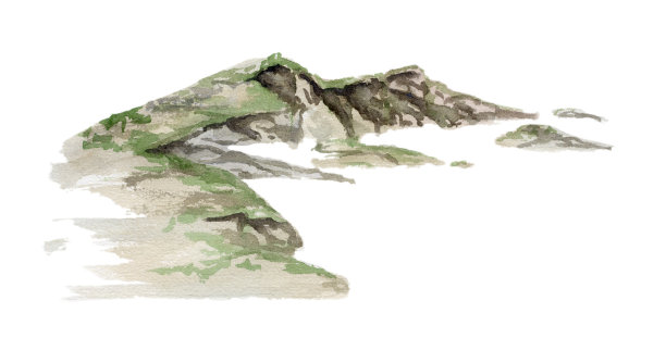 风景山水山脉山峰峭壁高山远景草顶，水彩画手绘插画。适用于旅游单孤立元素、度假广告、远足露营地度假、地图。图片下载