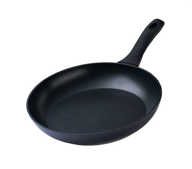 白色背景上的黑色不粘锅图片下载