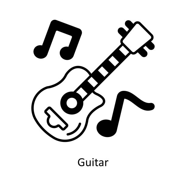 吉他矢量固体图标设计说明，音乐设备符号在白色背景上，EPS 10文件图片下载