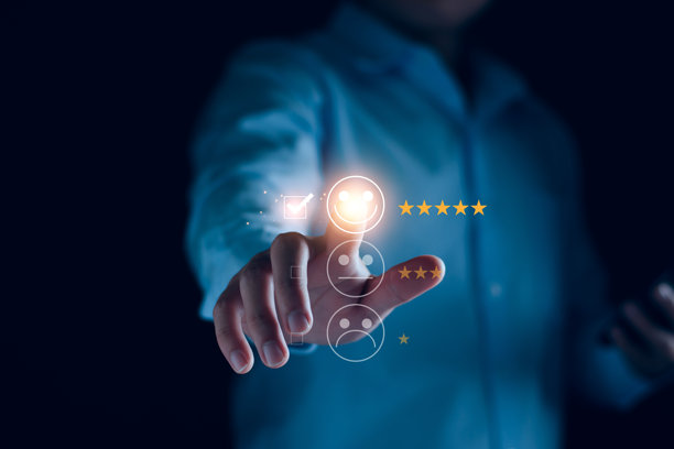 客户服务和满意，商家给予反馈满意。五星好评。客户满意度调查，好，五星，最好的产品和服务。卓越的保证。图片下载