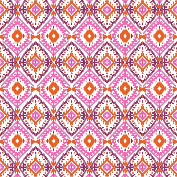 色彩丰富的民族传统波西米亚印花抽象背景。民族部落、波西米亚风格的领带印花无缝壁纸。图案民族手绘美丽的伊卡特艺术。民族抽象粉色背景图片下载